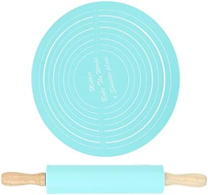 SUNGOOYUE Rolling Pin, Silicone Pastry Baking Mat Set with Beech Wood