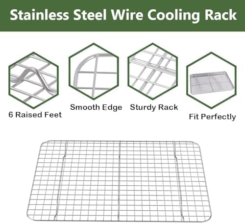 Half Baking Sheet Pan Cooling Rack Set, Stainless Steel 2 Pans + 2