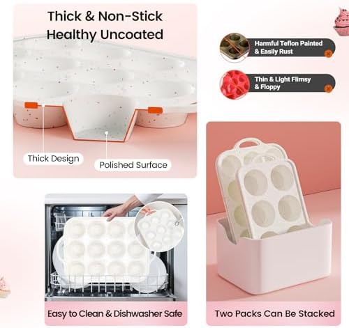 Silicone Muffin Pan for Baking with Metal Reinforced Frame, Nonstick