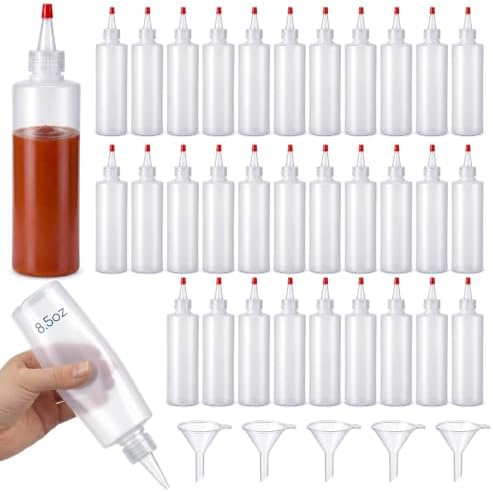 30 Pcs 8.5 oz Clear Plastic Squeeze Condiment Bottles with Red Tip