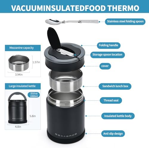 Thermo for Hot Food 33.8OZ, Vacuum Insulated Food Jar for Adults
