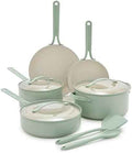 GreenPan Nova 10-Piece Nonstick Cookware Set, PFAS-Free Ceramic Pots & Pans with Silicone Cooking Utensils, Durable Fast Heating, Induction Ready, Oven Safe to 600°F, Dishwasher Safe, Pistachio Green