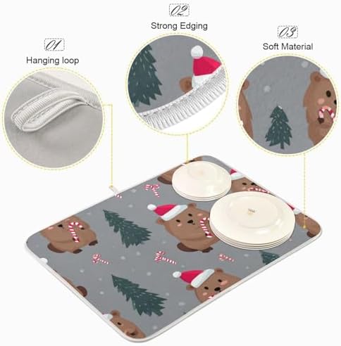 OTVEE Holiday Rodent Art Dish Drying Mat for Kitchen Counter Absorbent