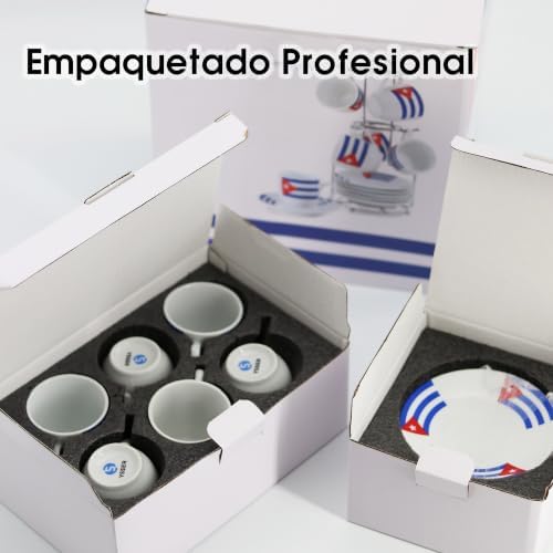 YSSER Cuban Flag Espresso Cup Set, 3.0 oz Cups with Saucers, 12 Piece