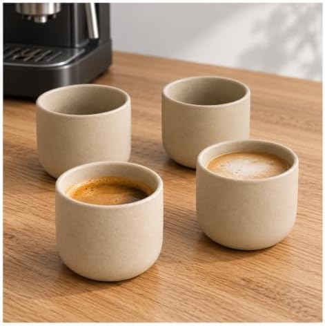 Ceramic Espresso Cups Set of 4, 5 oz Natural Beige Cortado Cups