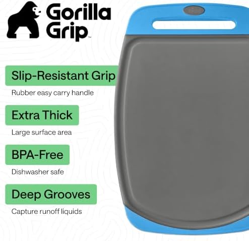 GORILLA GRIP Cutting Board Set of 3, Slip Resistant & Nonporous, Gray