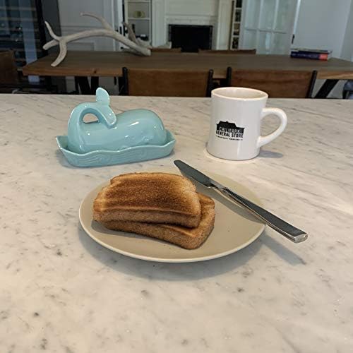 Fox Run Ceramic Whale Butter Dish with Lid, 7", Aqua Blue Cute Butter