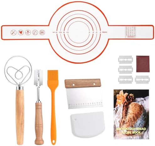 Danish Dough Whisk Set 7 Piece with Wooden Handle - Sourdough Baking