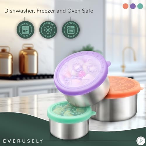 Stainless Steel Snack Containers, 3 Pack, Sorbet, Leakproof Silicone
