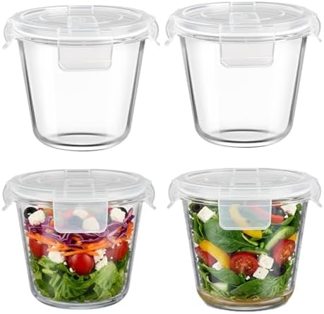 H.JSS WDJS 4-Pack 23oz Glass Food Storage Containers with Airtight