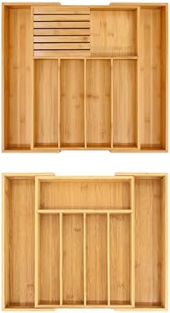 VaeFae Large and Medium Bamboo Silverware Drawer Organizer Bundle