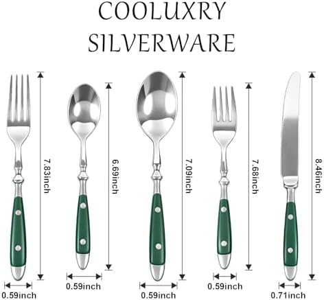 Vintage Silverware Set Service for 4, Flatware Set with Green Bakelite