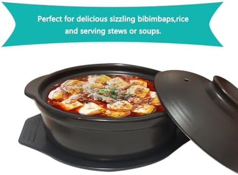 Black Stoneware Casserole Clay Pot With Lid And Tray For Soup, Bakeand