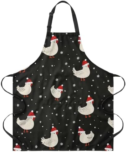 Cute Christmas Aprons for Women with Pocket, Funny Holiday Chicken