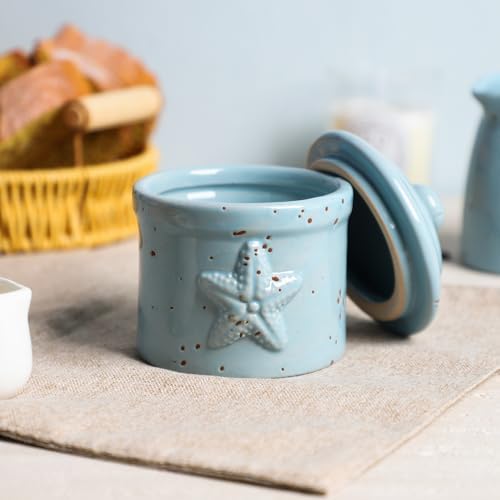 Colias Wing Retro Starfish Embossed Creamer and Sugar Bowl Set, Coffee