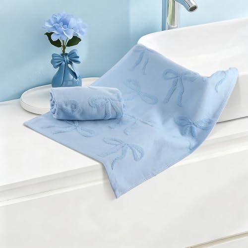 FuWeave 2 Pcs Blue Hand Towels for Bathroom Coquette Bow Decor, 100%