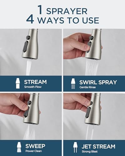 FORIOUS Kitchen Faucet with Pull Down Sprayer, Classic Stainless Steel