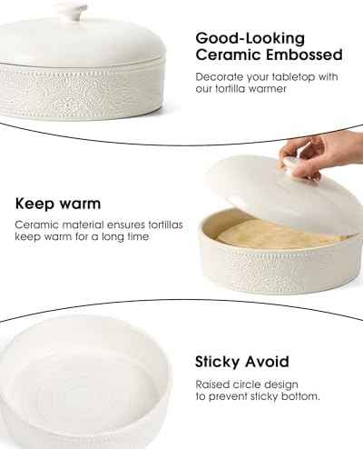 FE Ceramic Tortilla Warmer,Lace Emboss 8.8 Inch Tortilla Holder with