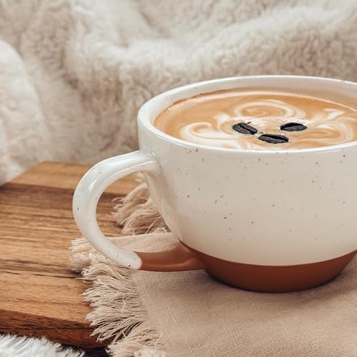 MORA Ceramic Latte Art Mug With Saucer - 10.5 oz, Round Bottom For