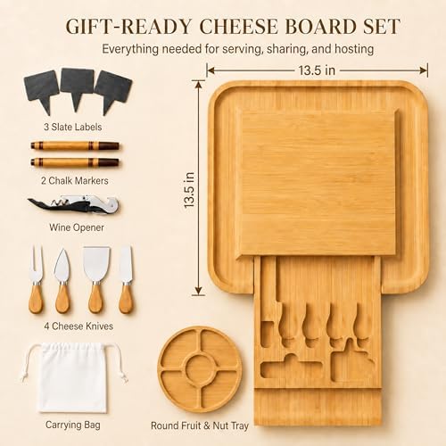 Charcuterie Board Cheese Board Set with Accessories - Bamboo Wooden