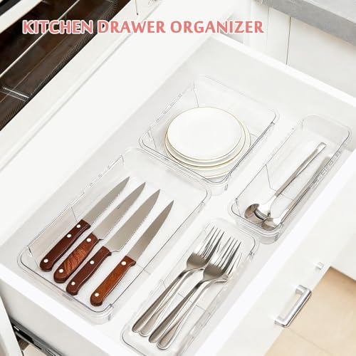 15 Pcs Clear Expandable Drawer Organizer Tray Adjustable Drawer