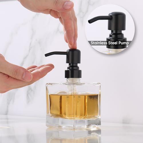 Square Bathroom Soap Dispenser Black, 8.4 oz Glass Bottles with