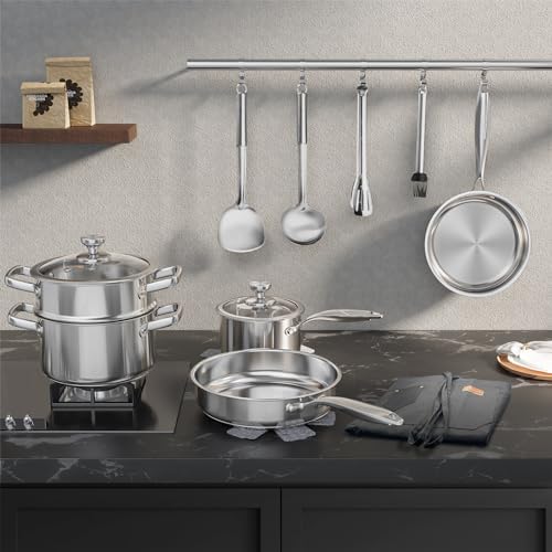 Meythway Pots and Pans Set Non Toxic, 16PCs Stainless Steel Cookware