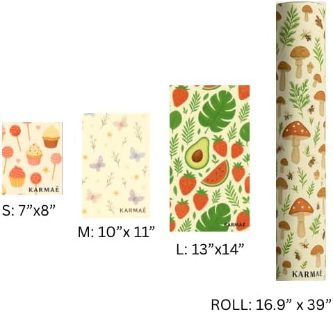 Reusable Beeswax Food Wraps, 3 Pack and Roll, 16.9 x 39 Inch