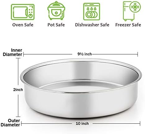 E-far 91⁄2 Inch Cake Pan Set of 2, Stainless Steel Round Cake Baking