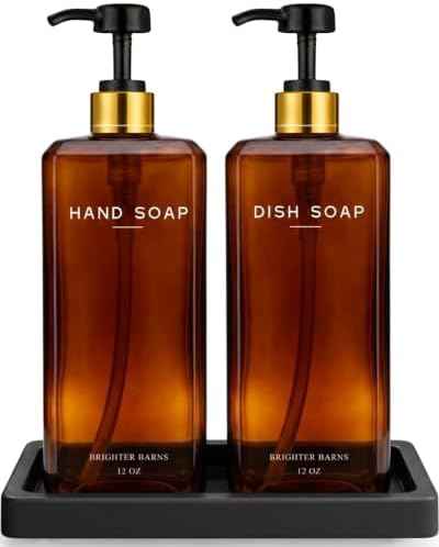 Brighter Barns Amber Glass Soap Dispenser Set, 12oz