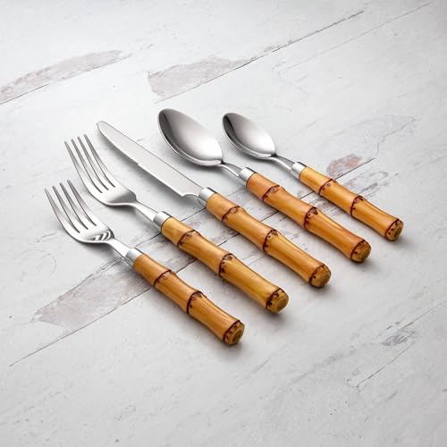 Cambridge Bamboo Plastic Handle 20-Piece Silverware Set for 4