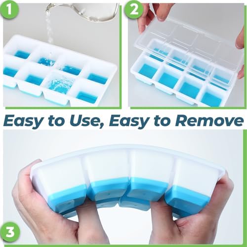 Large Ice Cube Trays with Lid, Jrisbo 2 Pack Stackable Silicone Ice