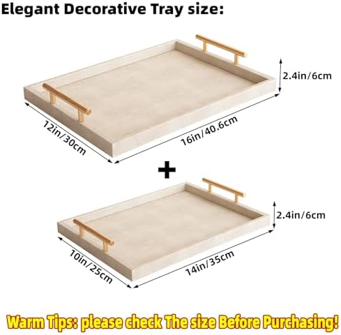 Modern Decorative Tray Set of 2 Ivory Shagreen Leather and Wood