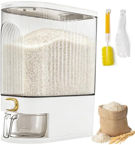 Cididu Clear Rice Holder Dispenser, 22 Lbs Large Grain Storage Container with Measuring Cup, Cylinder Household Food Dispenser Bucket Kitchen Organization for Cereal Oatmeal Coffee Bean Soybean Corn