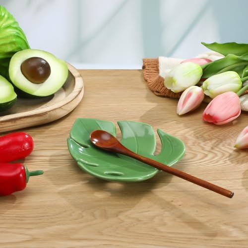 Honeydak Ceramic Spoon Rest Monstera Leaf Kitchen Holder, Xmas
