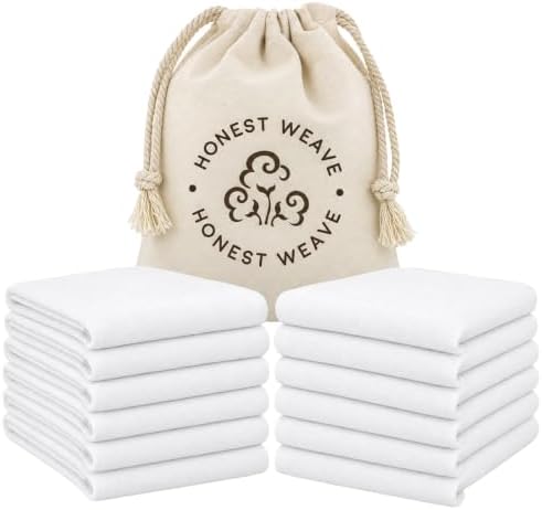 HONEST WEAVE Organic Cotton Flour Sack Towels, White, 12-Pack, 27x27