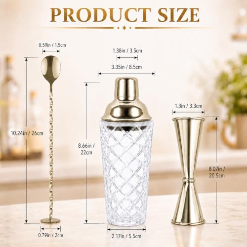 16 Oz Glass Cocktail Shaker Set with Built-in Strainer Crystal