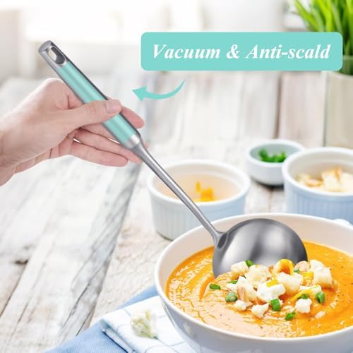 Soup Ladle and Slotted Spoon Set of 2, Stainless Steel Kitchen Utensil