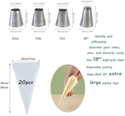 Extra Large Piping Bags and Tips Set, 24 Pcs for Mashed Potatoes &