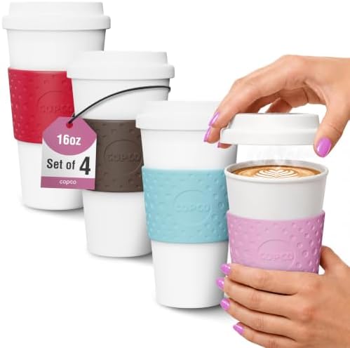 Copco Acadia Travel Mug, 16 Oz - Pink, Azure, Brown, Red, Set of 4