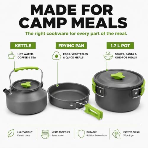 MalloMe Camping Cookware Mess Kit for Backpacking Gear – Camping