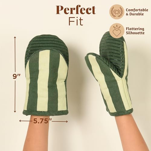 Folkulture Oven Mitts, Set of 2, Matcha Green, 5.75"x9"