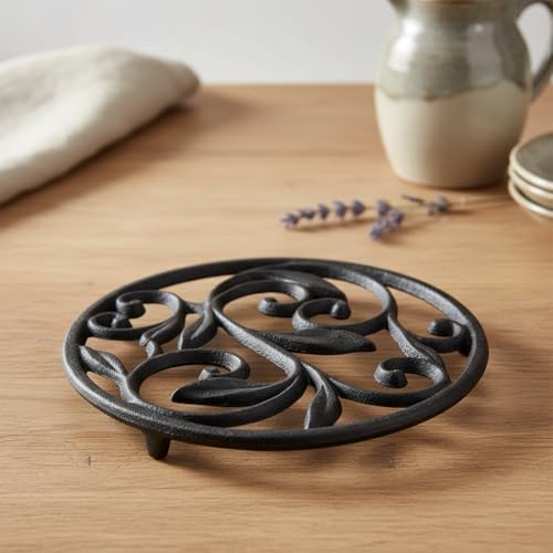Comfy Hour 7.8" Decorative Cast Iron Trivet, Round Scrollwork Hot Pot