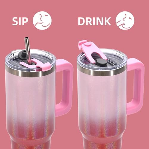 40 oz Shiny Tumbler with Handle and Straw,Stainless Steel Tumbler with