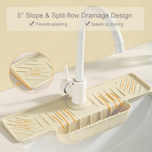 Silicone Faucet Mat with Sponge Holder, Sink Splash Guard, Faucet