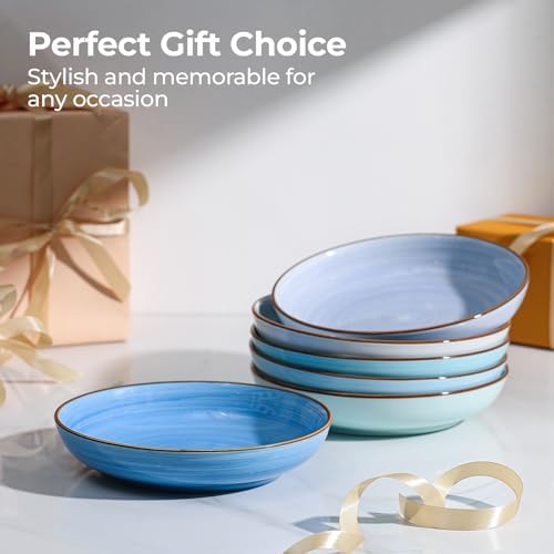 Y YHY 8.5'' Pasta Bowls Set of 6, 30 oz Ceramic Shallow Salad Bowls