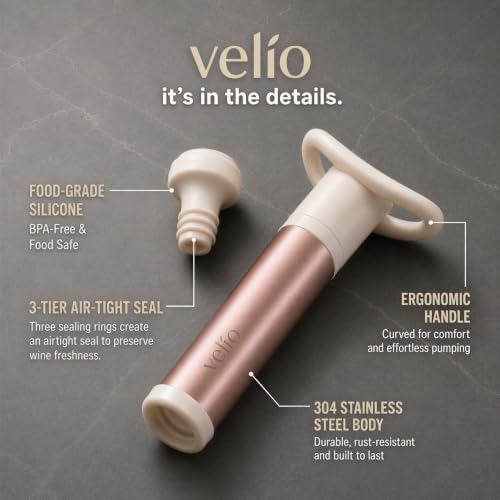 Velio Wine Saver Vacuum Pump & 3 Wine Stoppers – Wine Accessories Gift