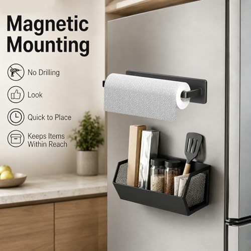 Magnetic Paper Towel Holder with Shelf for Refrigerator