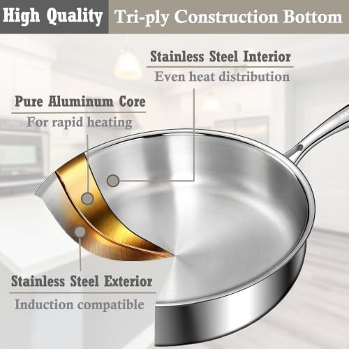 Stainless Steel Pots and Pans Set, 8 Piece Kitchen Induction Cookware Sets with Glass Lids, Works with Induction, Electric and Gas Cooktops, Non Toxic, Oven & Dishwasher Safe