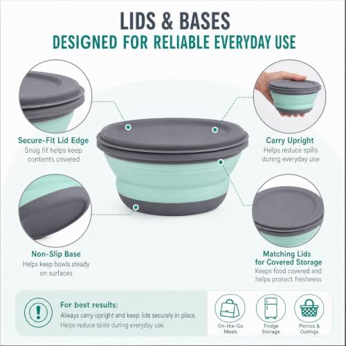 3-Piece Collapsible Silicone Bowls with Lids for Camping